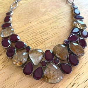 Garnet and Rutilated Quartz Silver Necklace